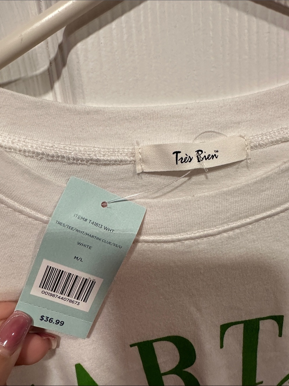 Martini Social Club Graphic Tee - White with Green & Pink Print - Picture 2 of 4